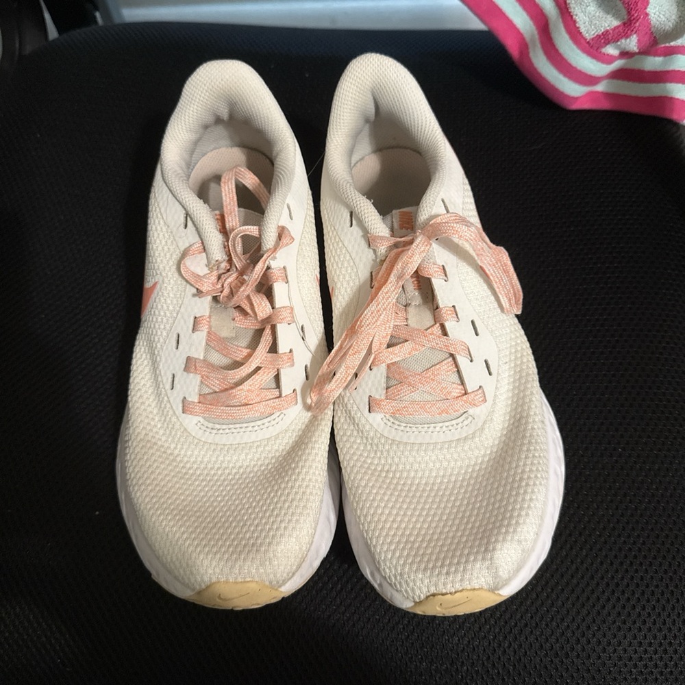 Cream and Pink Athletic Shoes